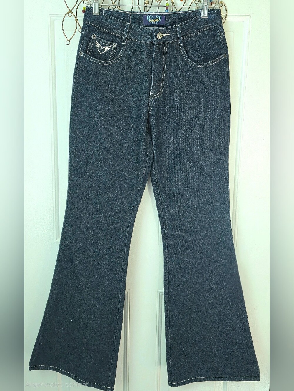 Y2K Vintg Angel's Dark Wash Bell Bottom Jeans Juniors 5 100% Cotton Mid Rise Boh